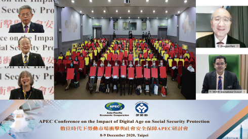 勞動部結合遠距視訊與實體參與，邀請APEC經濟體共同在臺北舉辦「數位時代下勞動市場衝擊與社會安全保障」APEC研討會