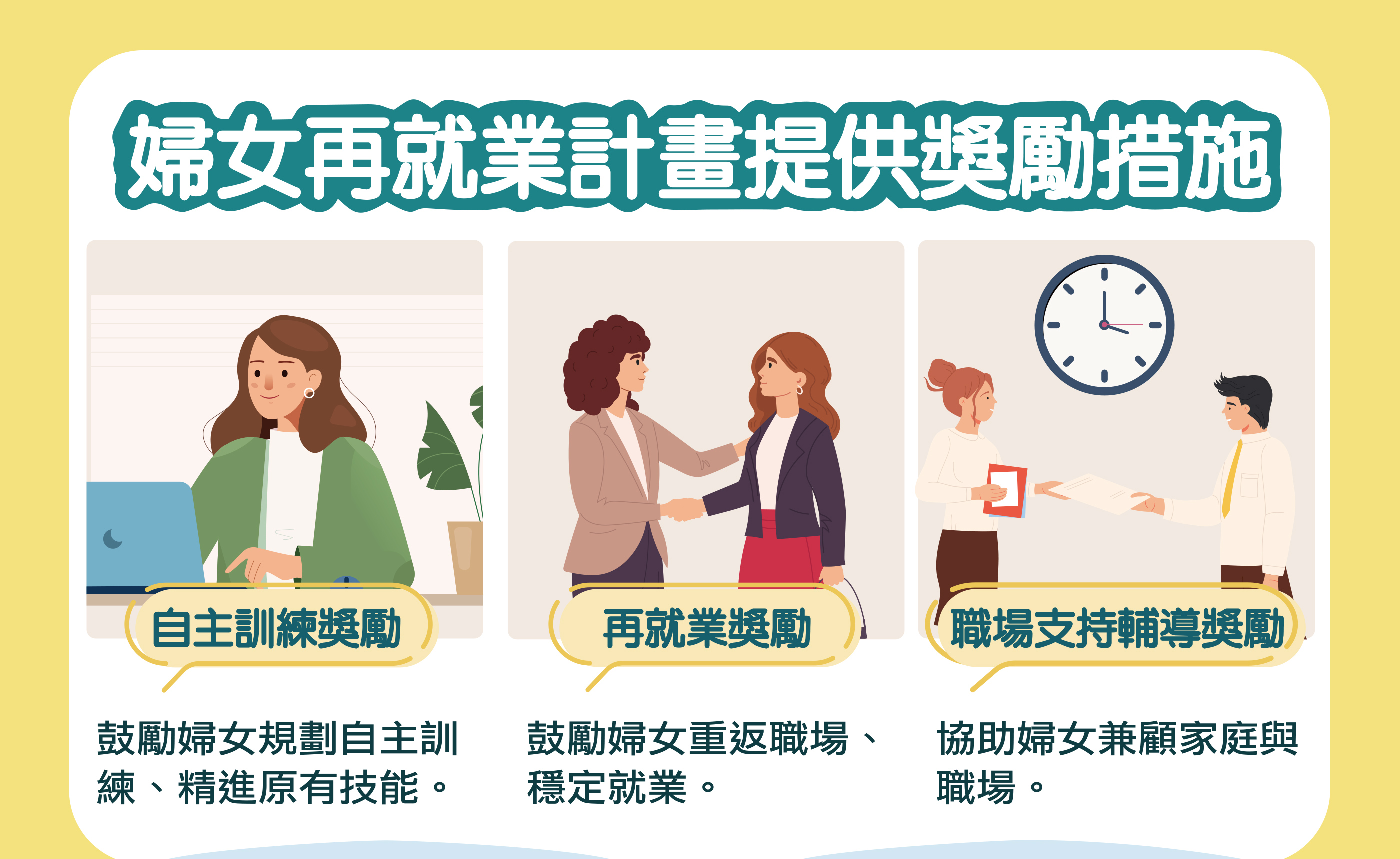 重返職場  我們挺妳—婦女再就業計畫升級！獎勵加碼、支持更到位！