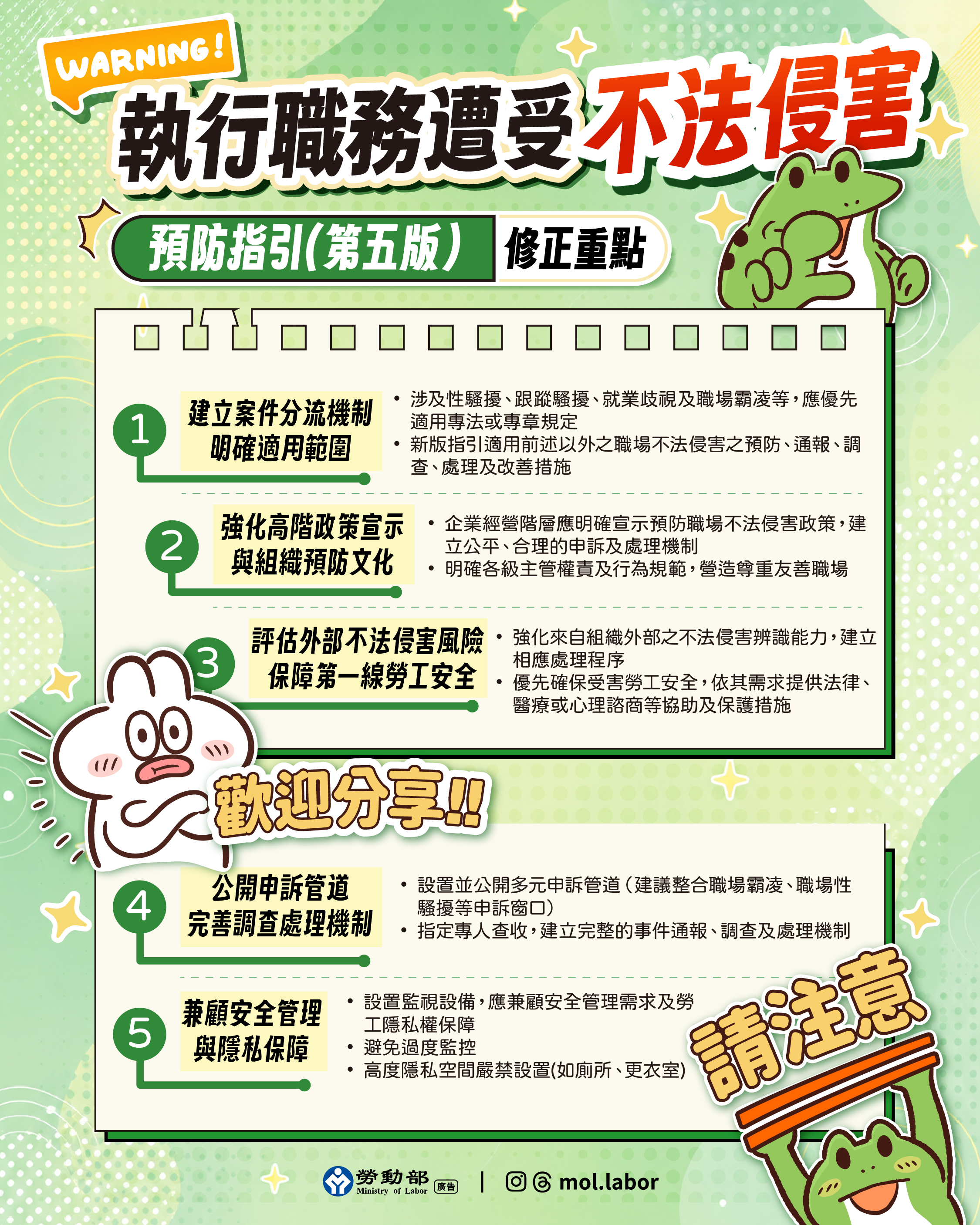配合職安法新制 勞動部公告新版《職場不法侵害預防指引》 強化職場內外部暴力預防機制 展示圖