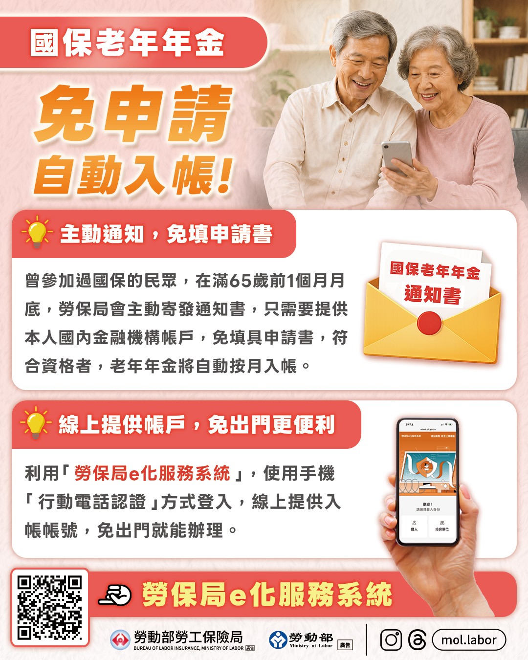 國保老年年金「免申請，自動入帳」！ 展示圖