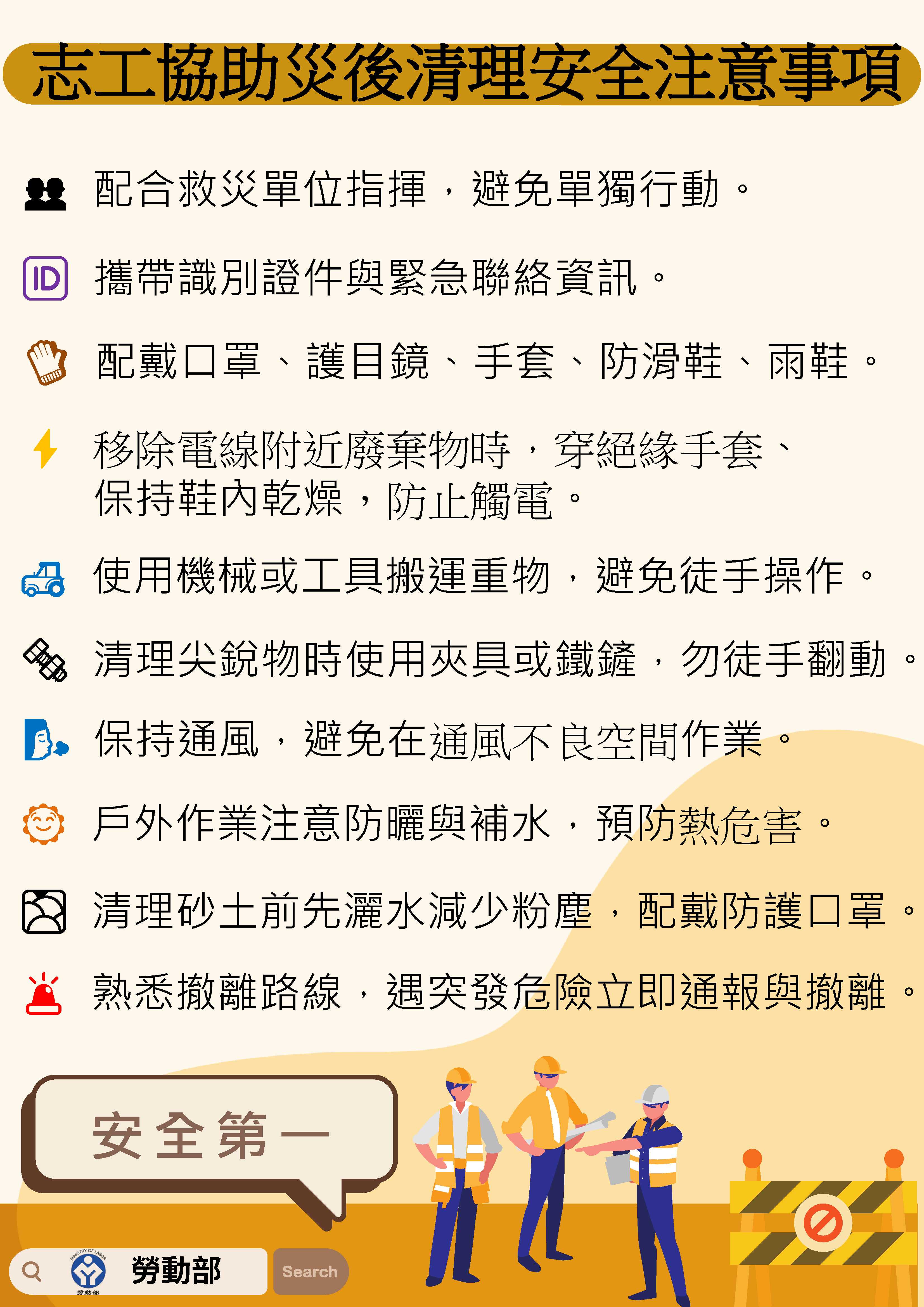 職安署志工協助災後清理安全注事項