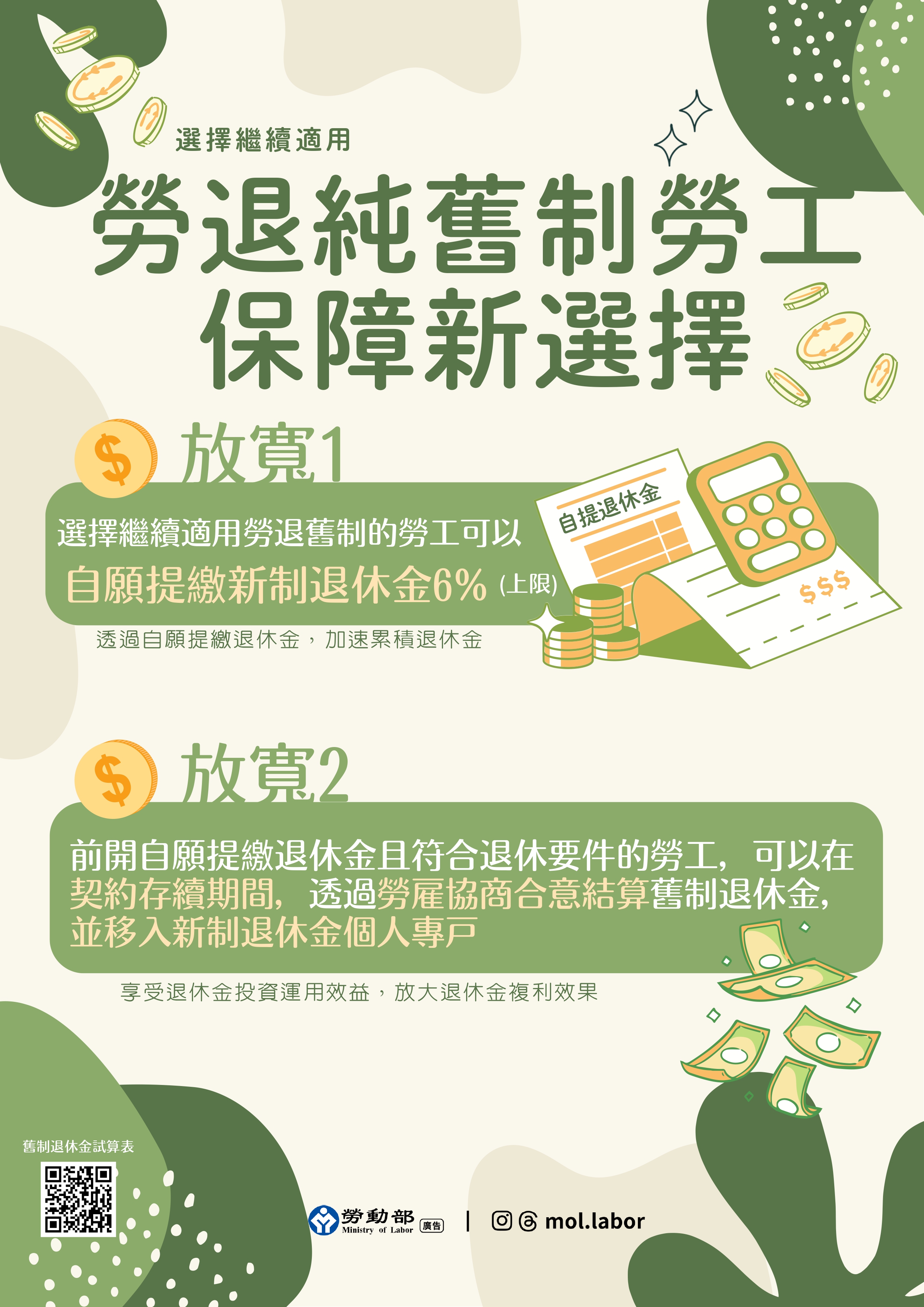 勞退純舊制勞工自願提繳及提前結存退休金 展示圖